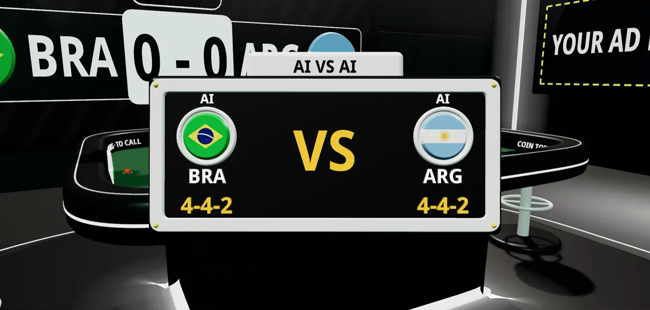 La presentación del partido, IA vs. IA: Brasil vs. Argentina, ambos en 4-4-2